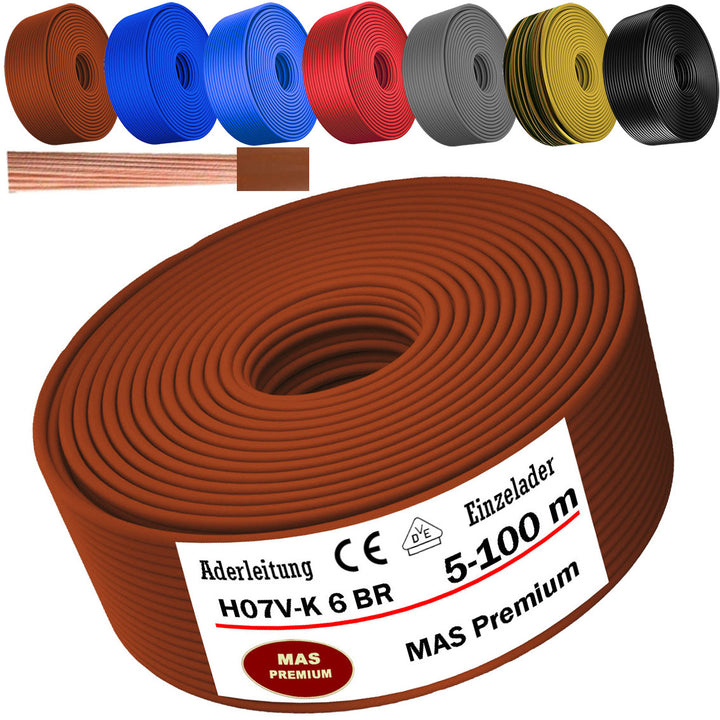 H07 V-K 6 mm² SW, BR, DBL oder GR Aderleitung - 5 bis 100 m