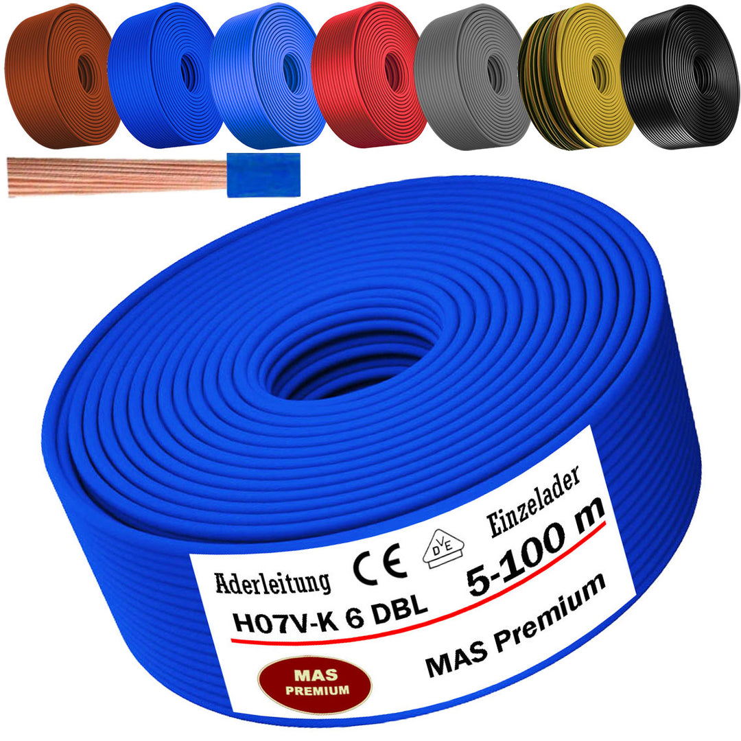 H07 V-K 6 mm² SW, BR, DBL oder GR Aderleitung - 5 bis 100 m