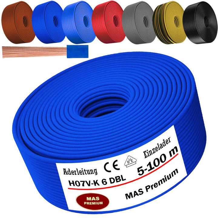 H07 V-K 6 mm² SW, BR, DBL oder GR Aderleitung - 5 bis 100 m
