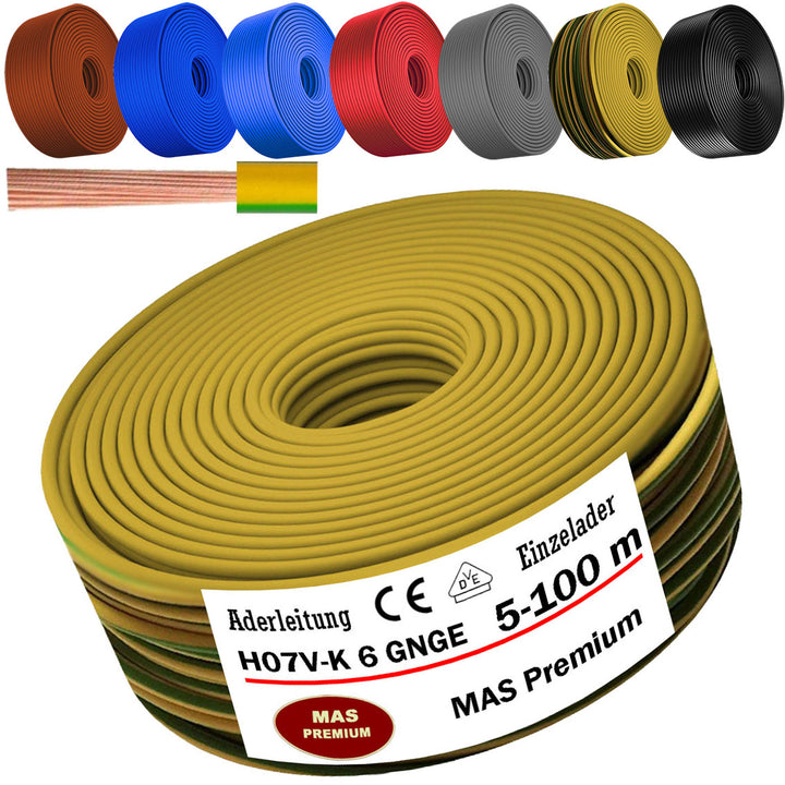 H07 V-K 6 mm² GNGE, RT, OR oder HBL Aderleitung - 5 bis 100 m