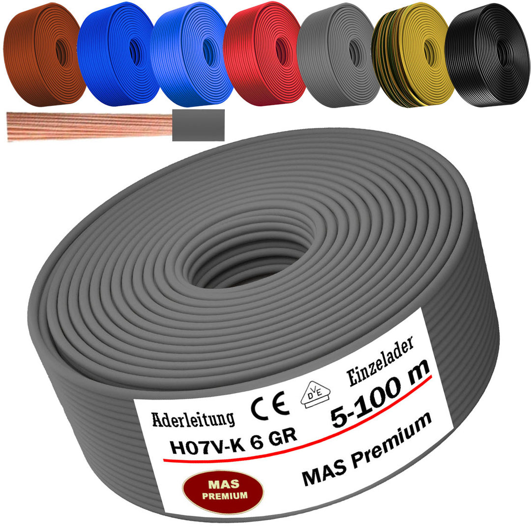 H07 V-K 6 mm² SW, BR, DBL oder GR Aderleitung - 5 bis 100 m