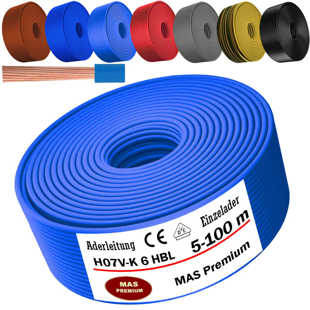 H07 V-K 6 mm² GNGE, RT, OR oder HBL Aderleitung - 5 bis 100 m
