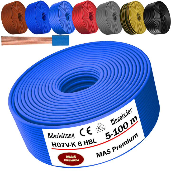 H07 V-K 6 mm² GNGE, RT, OR oder HBL Aderleitung - 5 bis 100 m