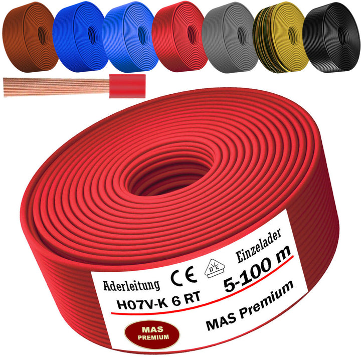 H07 V-K 6 mm² GNGE, RT, OR oder HBL Aderleitung - 5 bis 100 m