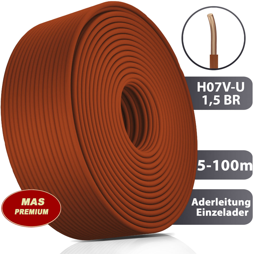 H07 V-U 1,5 mm² BR Aderleitung - 5 bis 100 m