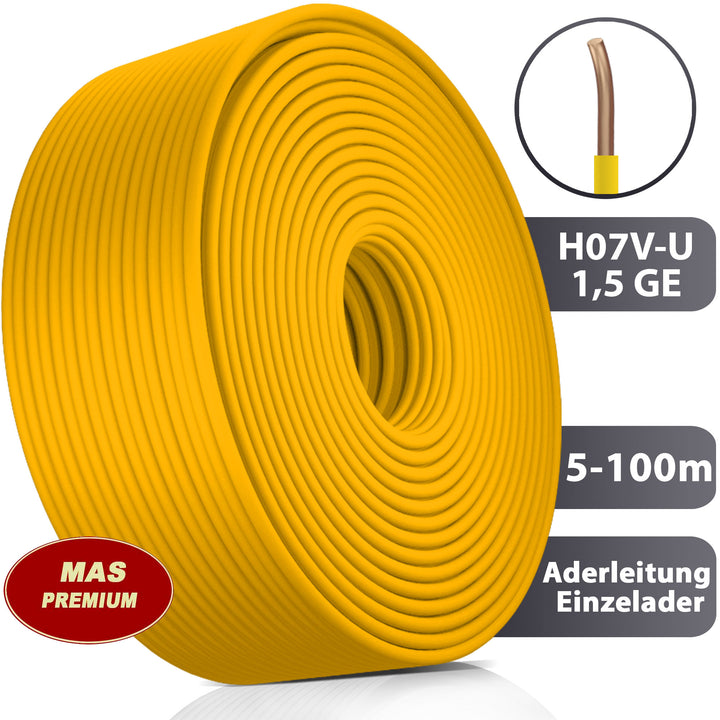 H07 V-U 1,5 mm² GE Aderleitung - 5 bis 100 m