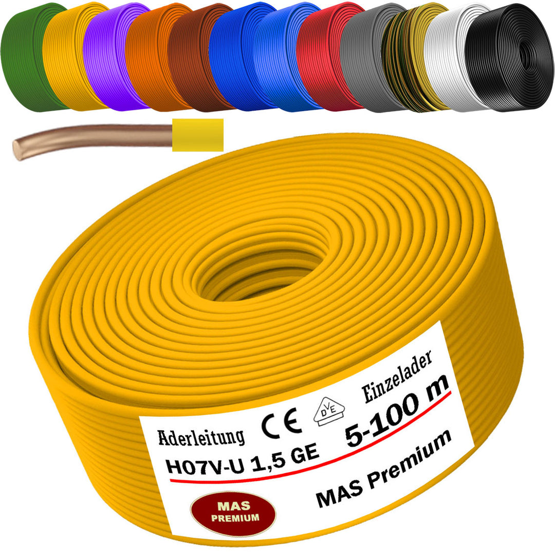 H07 V-U 1,5 mm² SW GNGE HBL BR GR GN GE VIO RT WS DBL oder OR Aderleitung Eindrähtig Einzelader starr - 5 bis 100 m