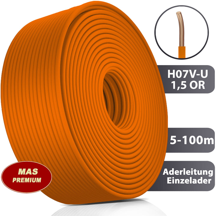 H07 V-U 1,5 mm² OR Aderleitung - 5 bis 100 m