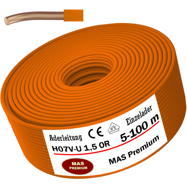 H07 V-U 1,5 mm² OR Aderleitung - 5 bis 100 m