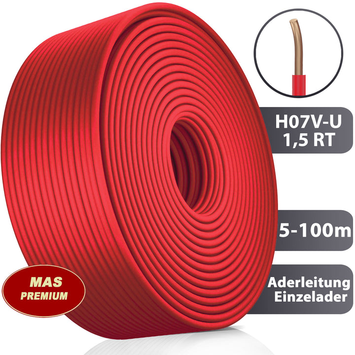 H07 V-U 1,5 mm² RT Aderleitung - 5 bis 100 m