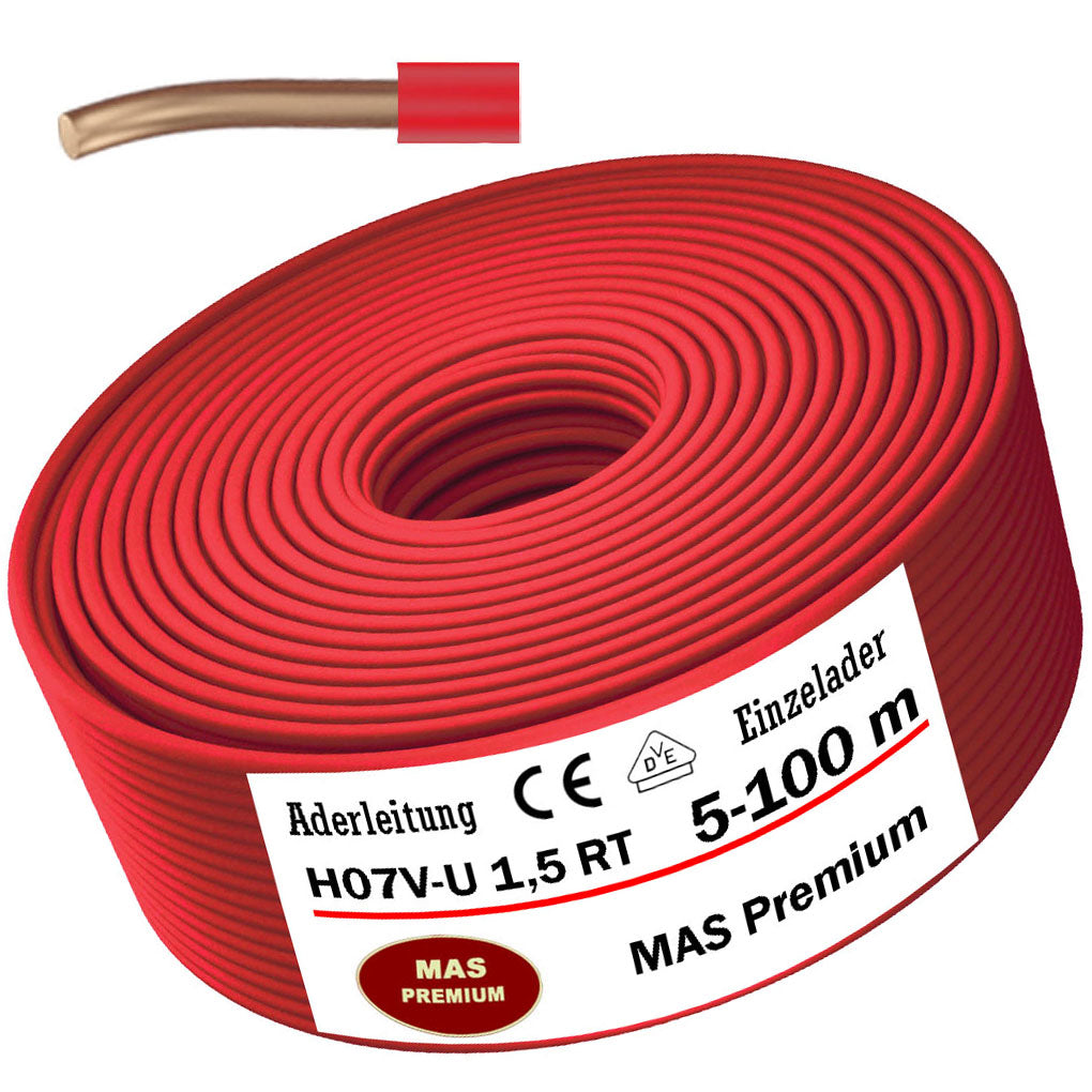 H07 V-U 1,5 mm² RT Aderleitung - 5 bis 100 m