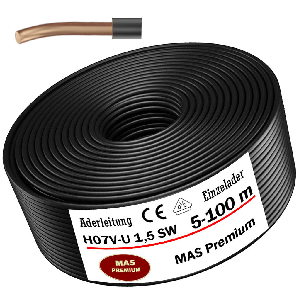 H07 V-U 1,5 mm² SW Aderleitung - 5 bis 100 m