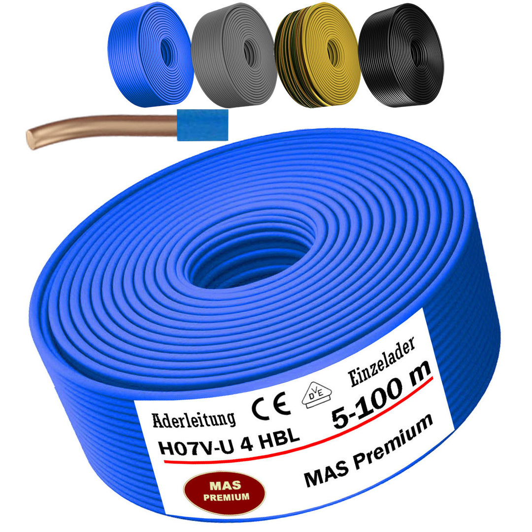 H07 V-U 4 mm² SW GNGE HBL oder GR Aderleitung Eindrähtig Einzelader starr - 5 bis 100 m