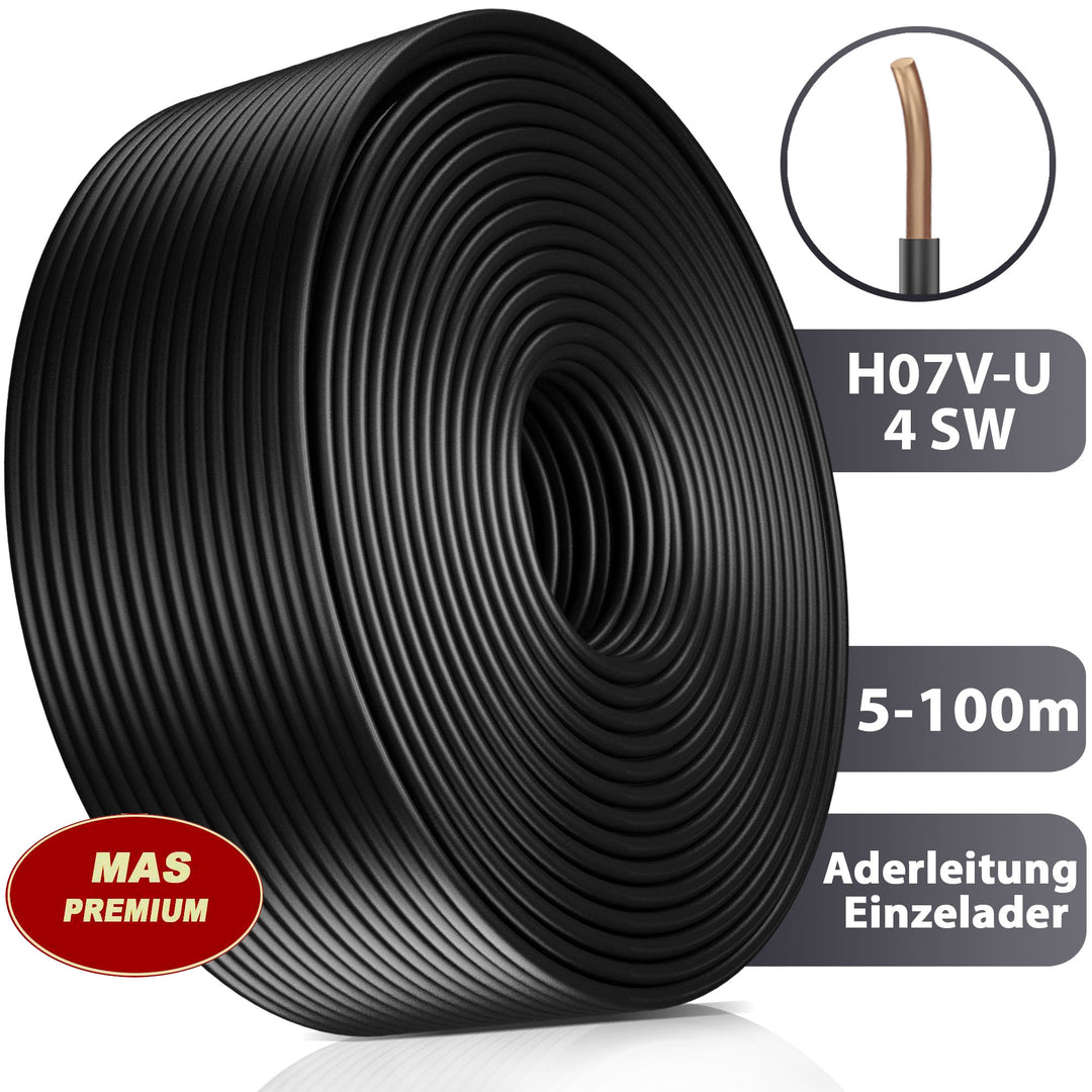 H07 V-U 4 mm² SW Aderleitung - 5 bis 100 m