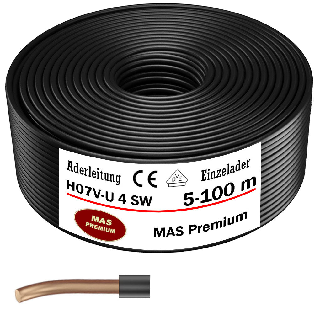 H07 V-U 4 mm² SW Aderleitung - 5 bis 100 m