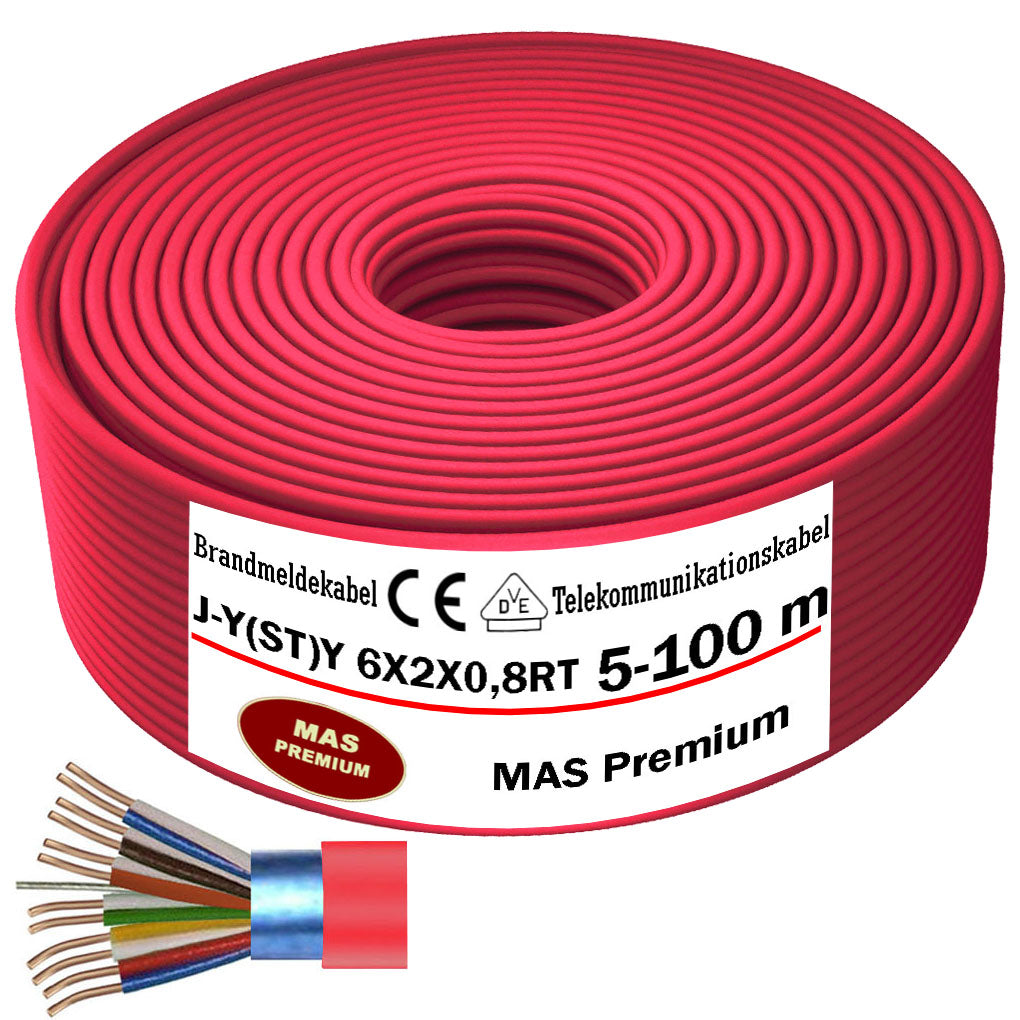 Brandmeldekabel J-Y(ST) Y 6x2x0,8 RT 5 bis 100 m