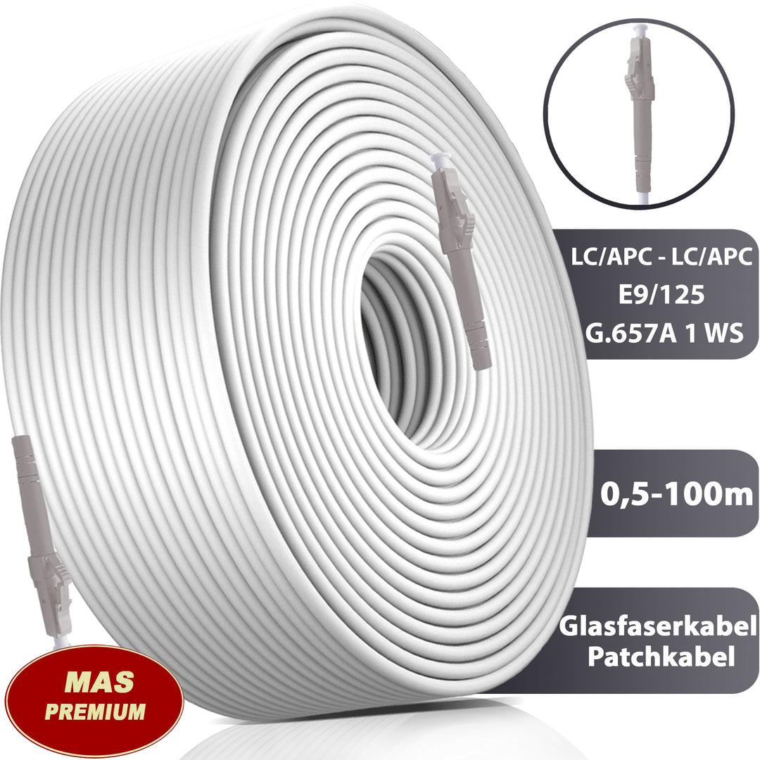 Von 0.5 bis 100m Glasfaserkabel LWL-Patchkabel Weiß Simplex LC/APC - LC/APC E9/125 G657.A1