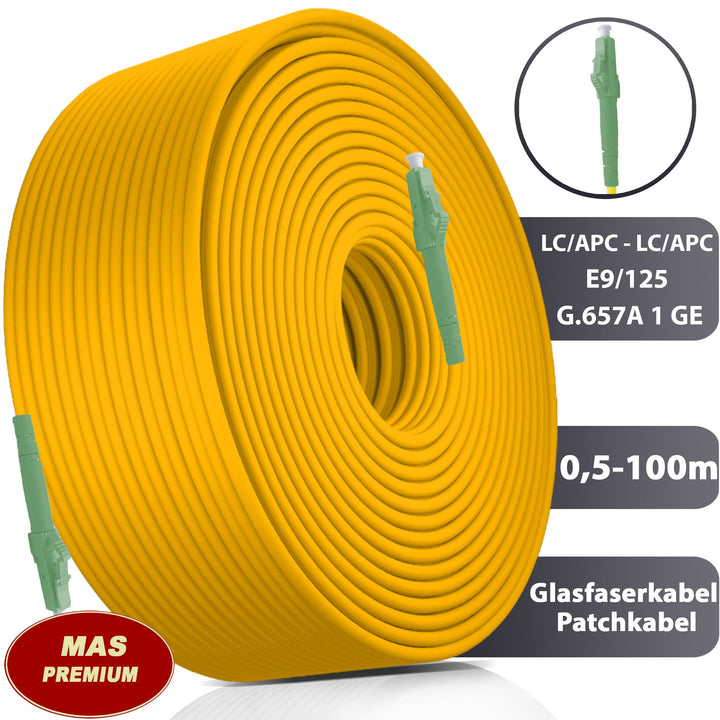 Von 0.5 bis 100m Glasfaserkabel LWL-Patchkabel Gelb Simplex LC/APC - LC/APC E9/125 G657.A1