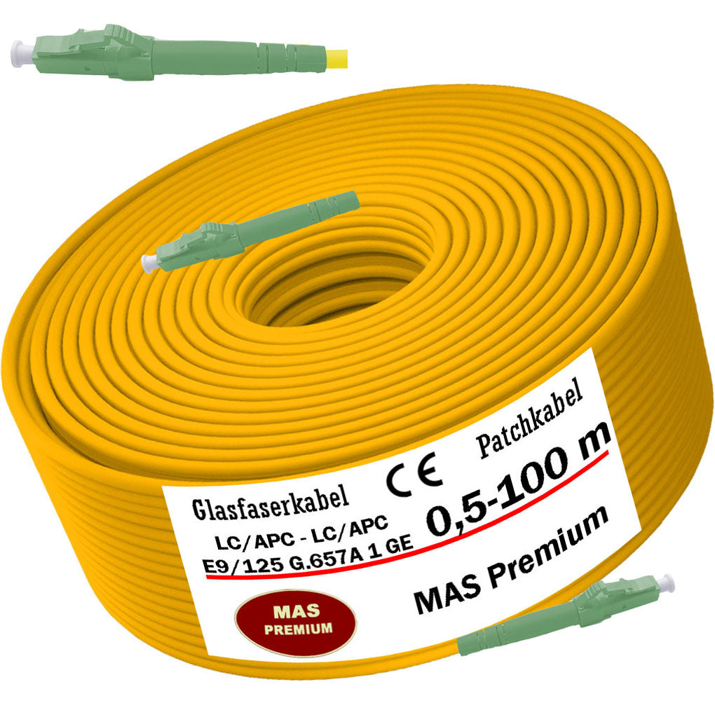 Von 0.5 bis 100m Glasfaserkabel LWL-Patchkabel Gelb Simplex LC/APC - LC/APC E9/125 G657.A1