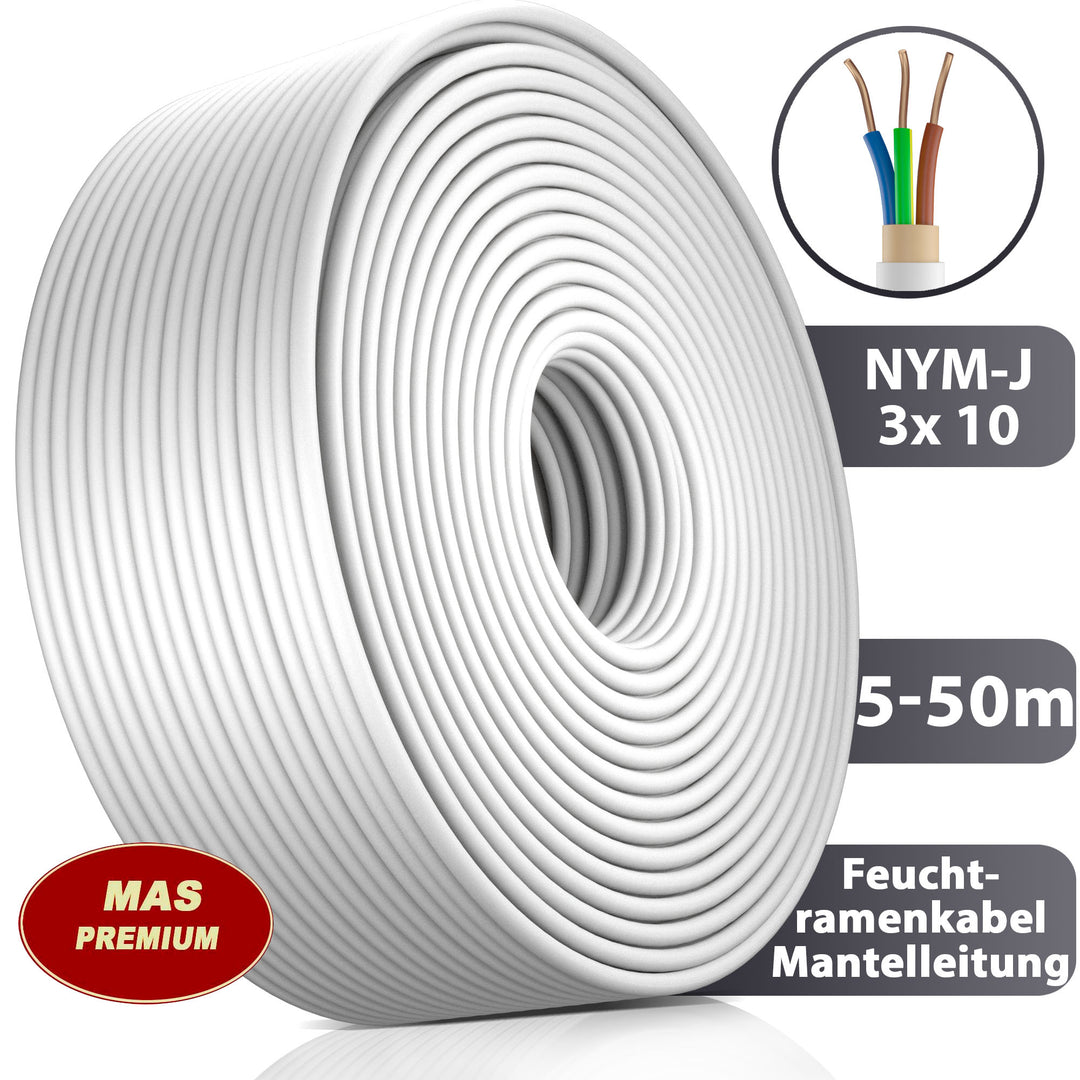 NYM-J 3x10 mm² Feuchtraumkabel Grau - 5 bis 50 m