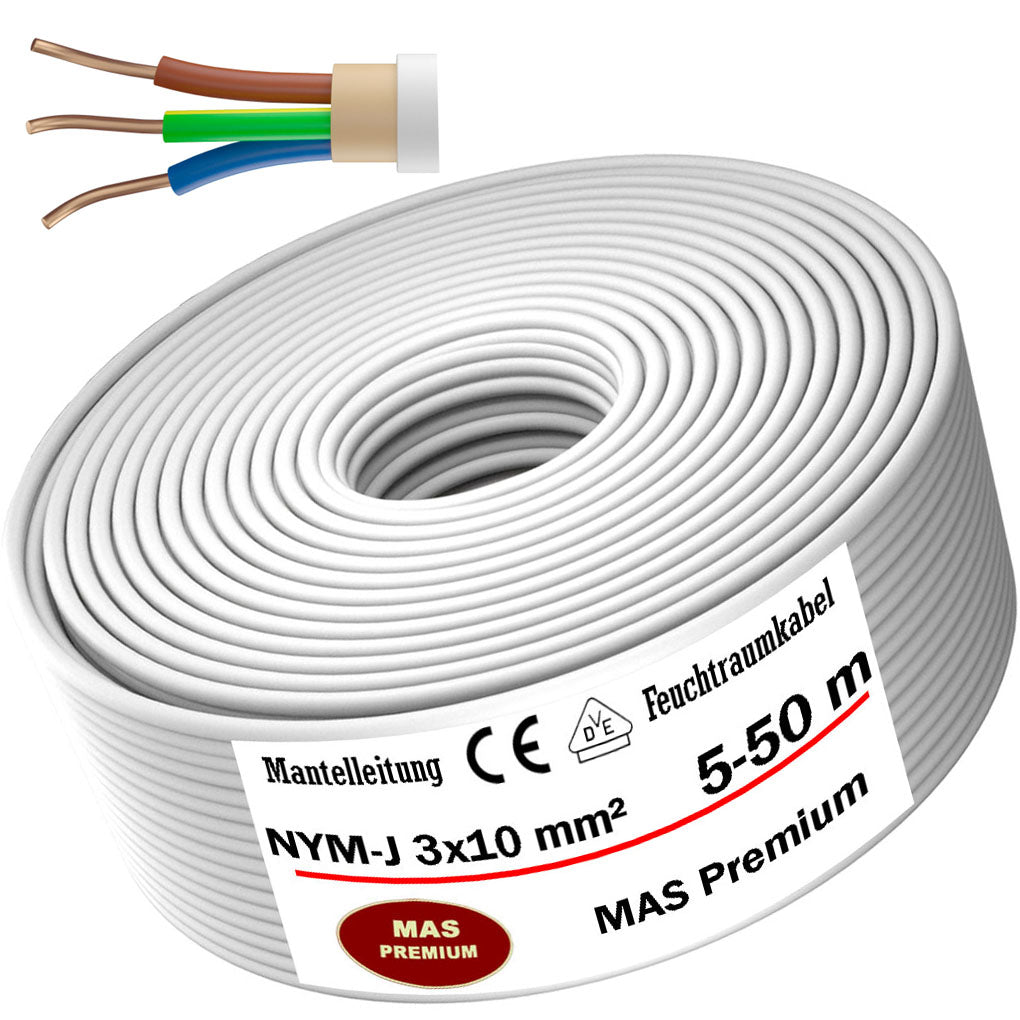 NYM-J 3x10 mm² Feuchtraumkabel Grau - 5 bis 50 m