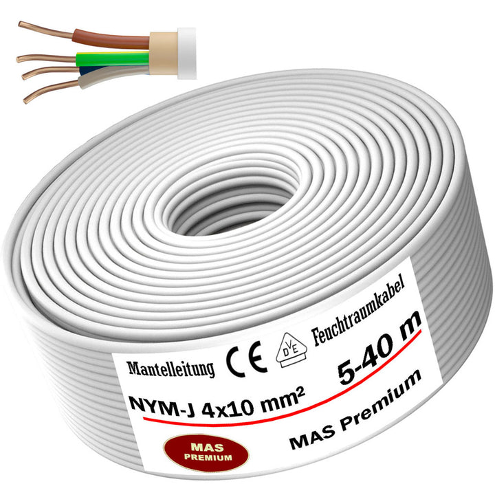 NYM-J 4x10 mm² Feuchtraumkabel Grau - 5 bis 40 m