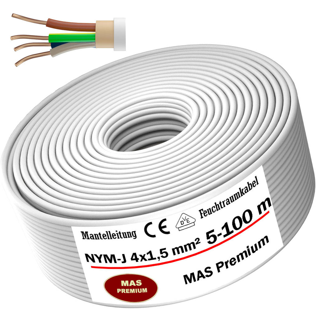 NYM-J 4x1,5 mm² Feuchtraumkabel Grau Grau - 5 bis 100 m