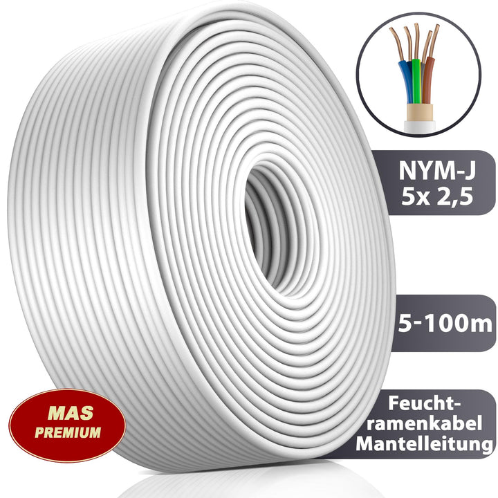 NYM-J 5x2,5 mm² Feuchtraumkabel Grau - 5 bis 100 m