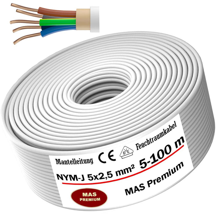 NYM-J 5x2,5 mm² Feuchtraumkabel Grau - 5 bis 100 m