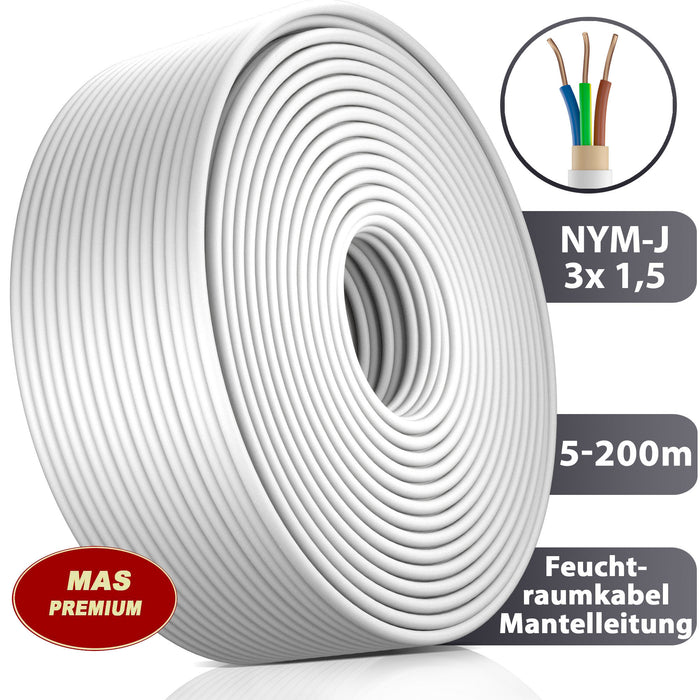 NYM-J 3x1,5 mm² Feuchtraumkabel Grau - 5 bis 200 m
