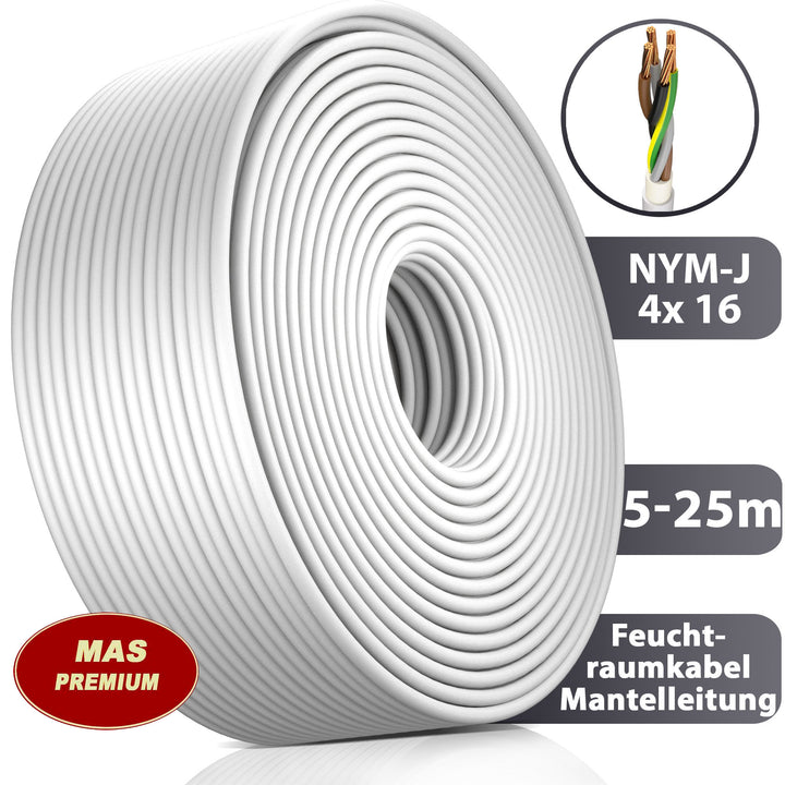 NYM-J 4x16 mm² Feuchtraumkabel Grau - 5 bis 25 m