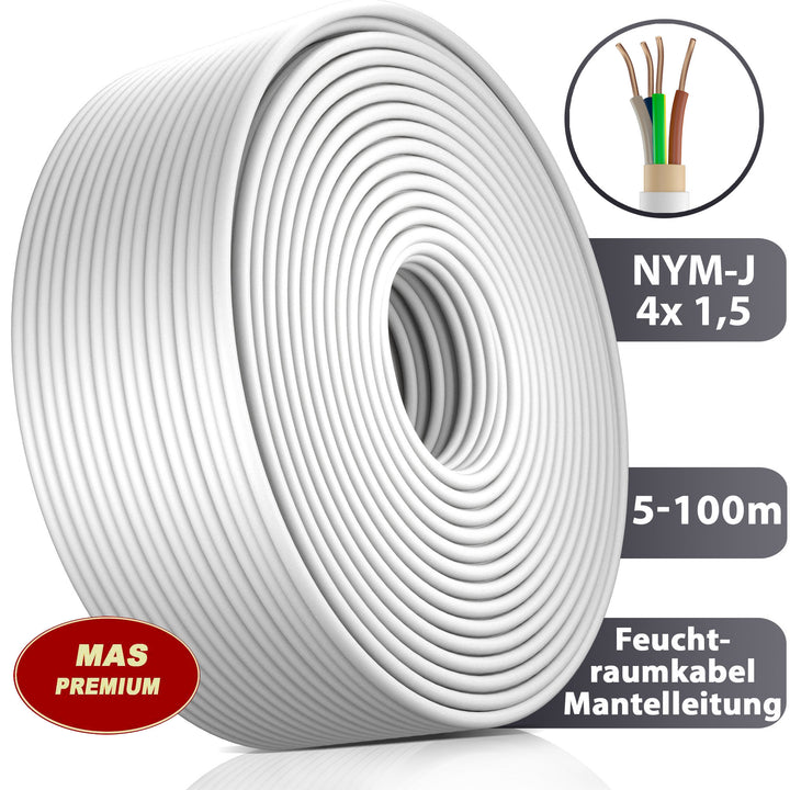NYM-J 4x1,5 mm² Feuchtraumkabel Grau Grau - 5 bis 100 m