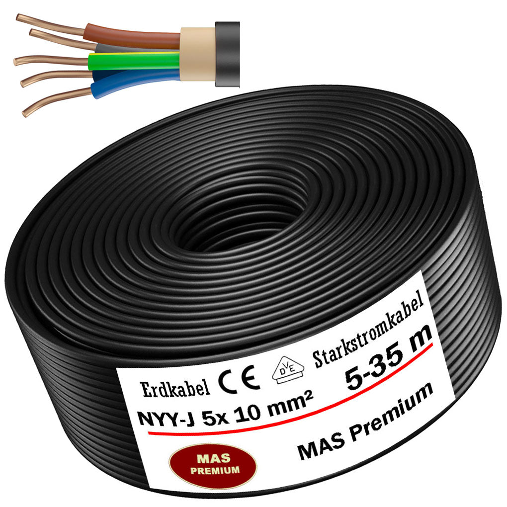 NYY-J 5x10 mm² Erdkabel - 5 bis 35 m in Schwarz