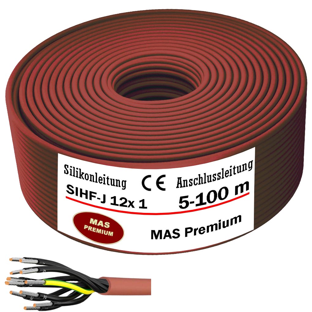 SIHF-J 12x 1 Silikonkabel Anschlussleitung Silikonleitung Saunakabel 5 bis 100m