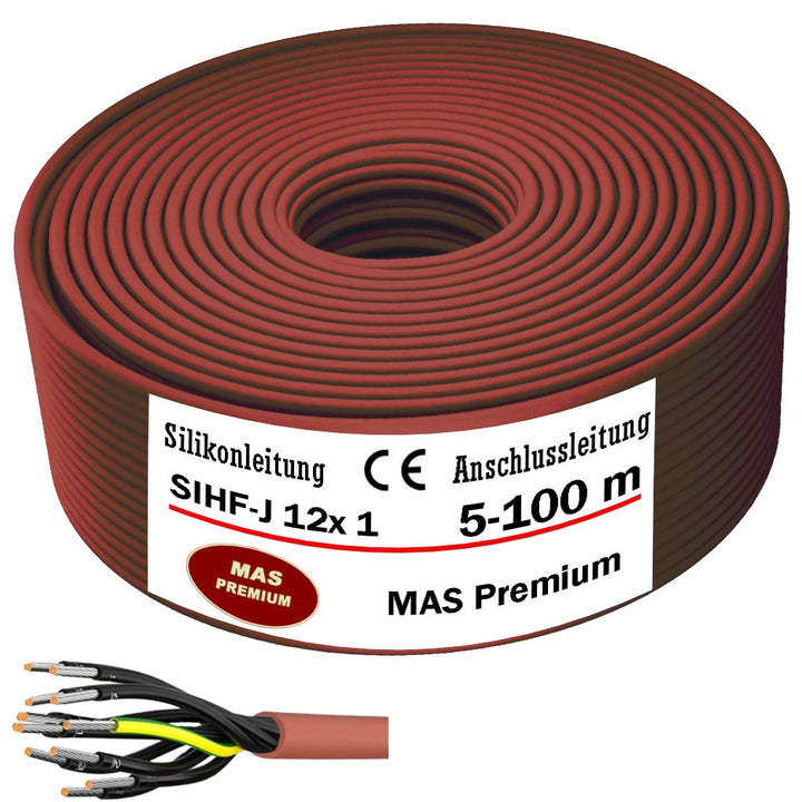 SIHF-J 12x 1 Silikonkabel Anschlussleitung Silikonleitung Saunakabel 5 bis 100m