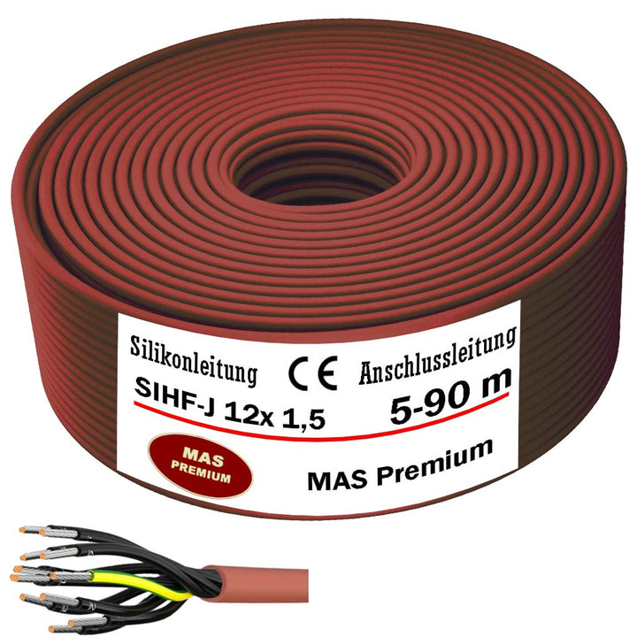 SIHF-J 12x 1,5 Silikonkabel Anschlussleitung Silikonleitung Saunakabel 5 bis 90m