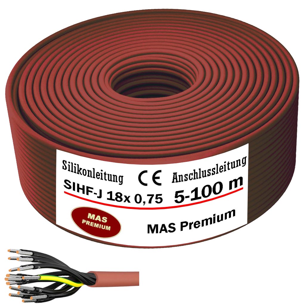 SIHF-J 18x 0,75 Silikonkabel Anschlussleitung Silikonleitung Saunakabel 5 bis 100m