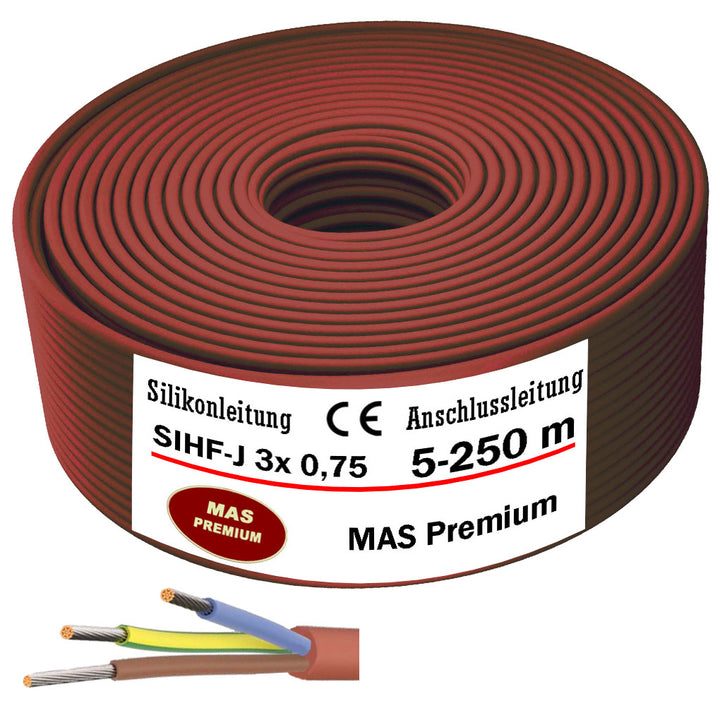 SIHF-J 3x 0,75 Silikonkabel Anschlussleitung Silikonleitung Saunakabel 5 bis 250m