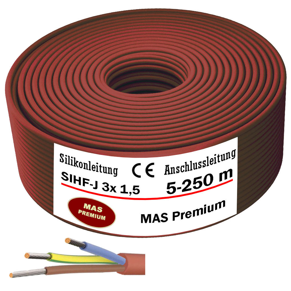 SIHF-J 3x 1,5 Silikonkabel Anschlussleitung Silikonleitung Saunakabel 5 bis 250m