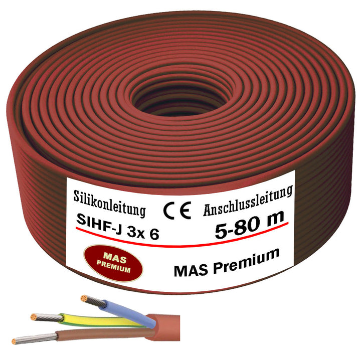 SIHF-J 3x 6 Silikonkabel Anschlussleitung Silikonleitung Saunakabel 5 bis 80m