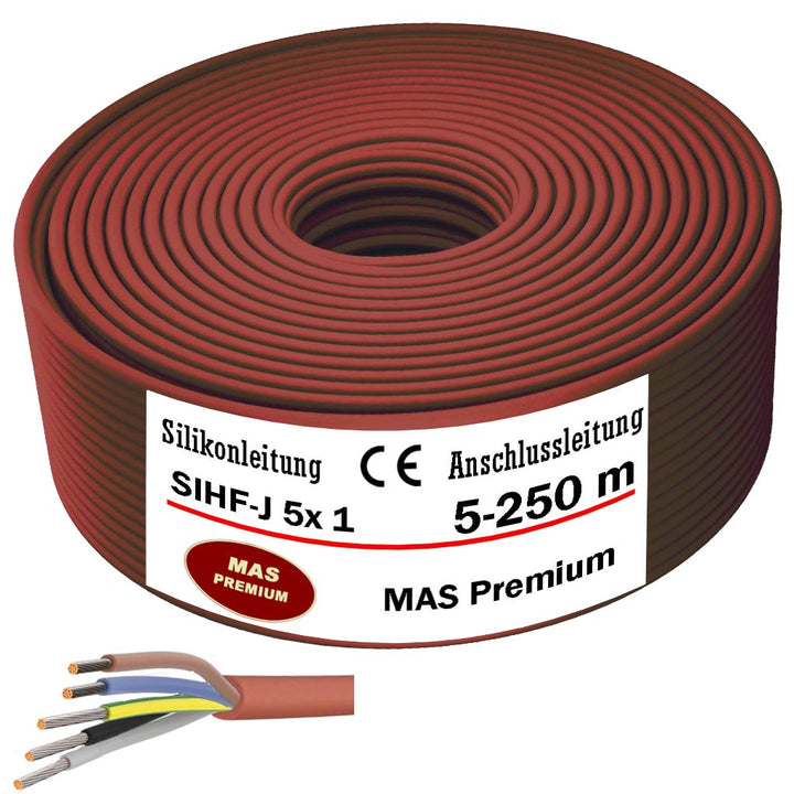 SIHF-J 5x 1 Silikonkabel Anschlussleitung Silikonleitung Saunakabel 5 bis 250m