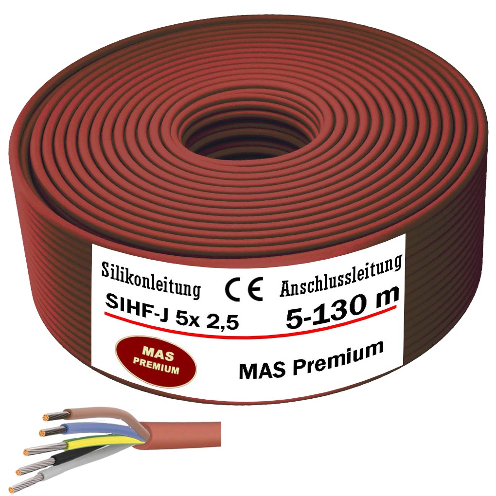 SIHF-J 5x 2,5 Silikonkabel Anschlussleitung Silikonleitung Saunakabel 5 bis 130m