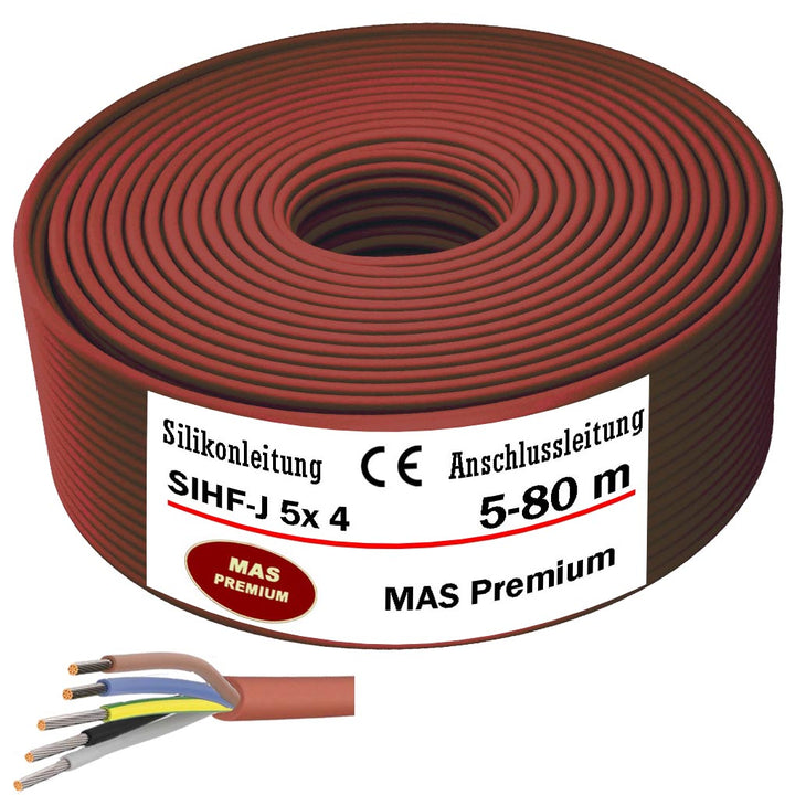 SIHF-J 5x 4 Silikonkabel Anschlussleitung Silikonleitung Saunakabel 5 bis 80m