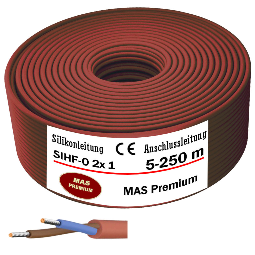 SIHF-O 2x 1 Silikonkabel Anschlussleitung Silikonleitung Saunakabel 5 bis 250m