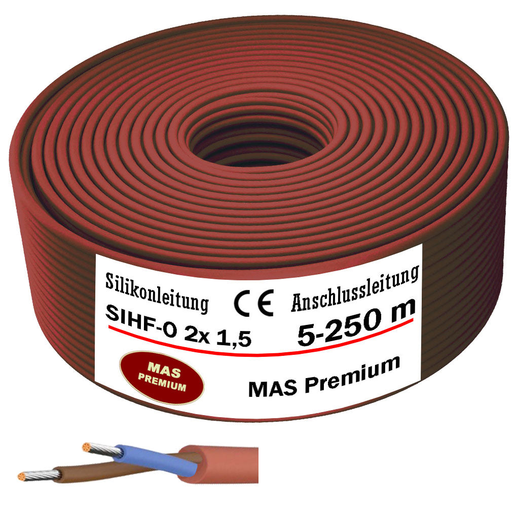 SIHF-O 2x 1,5 Silikonkabel Anschlussleitung Silikonleitung Saunakabel 5 bis 250m