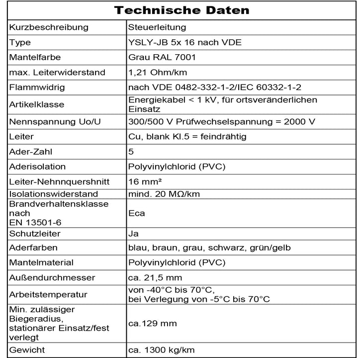 5-20m  YSLY-JB 5x16 Flexibles Ladekabel für E-Auto Steuerkabel Werkzeugmaschinen Steuerleitung