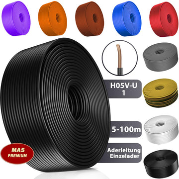 H05 V-U 1 mm² SW GNGE HBL BR GR OR VIO RT oder WS Aderleitung Eindrähtig Einzelader starr - 5 bis 100 m
