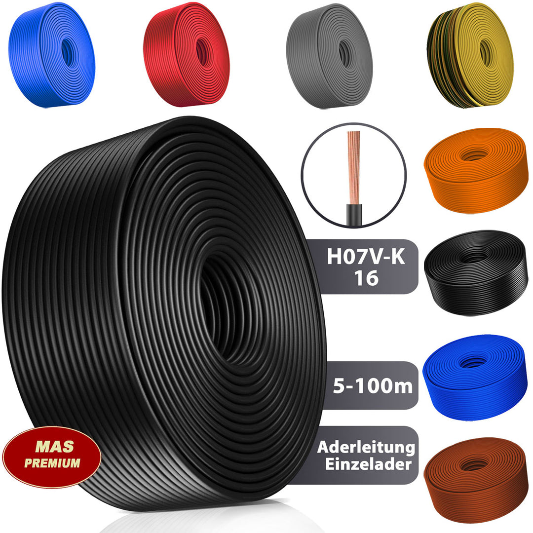 H07 V-K 16 mm² GR, HBL, OR oder RT Aderleitung - 5 bis 100 m