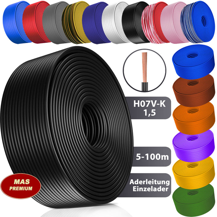 H07 V-K 1,5 mm² Aderleitung RS, RTWS oder DBLWS 5 bis 100 m