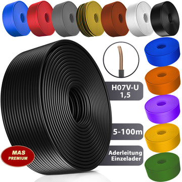 H07 V-U 1,5 mm² SW GNGE HBL BR GR GN GE VIO RT WS DBL oder OR Aderleitung Eindrähtig Einzelader starr - 5 bis 100 m
